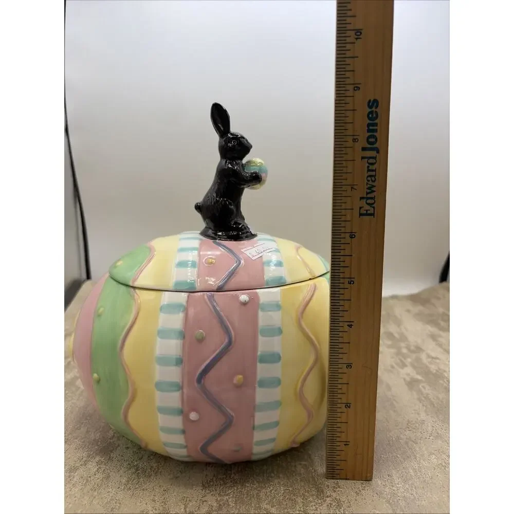 Home Interiors Easter Egg Cookie Jar Pastel Chocolate Bunny on Lid